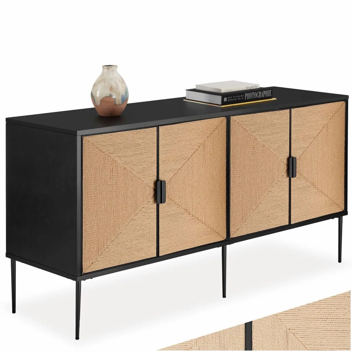 tectake Juna Sideboard, Boho-Stil, 150 x 47 x 77 cm