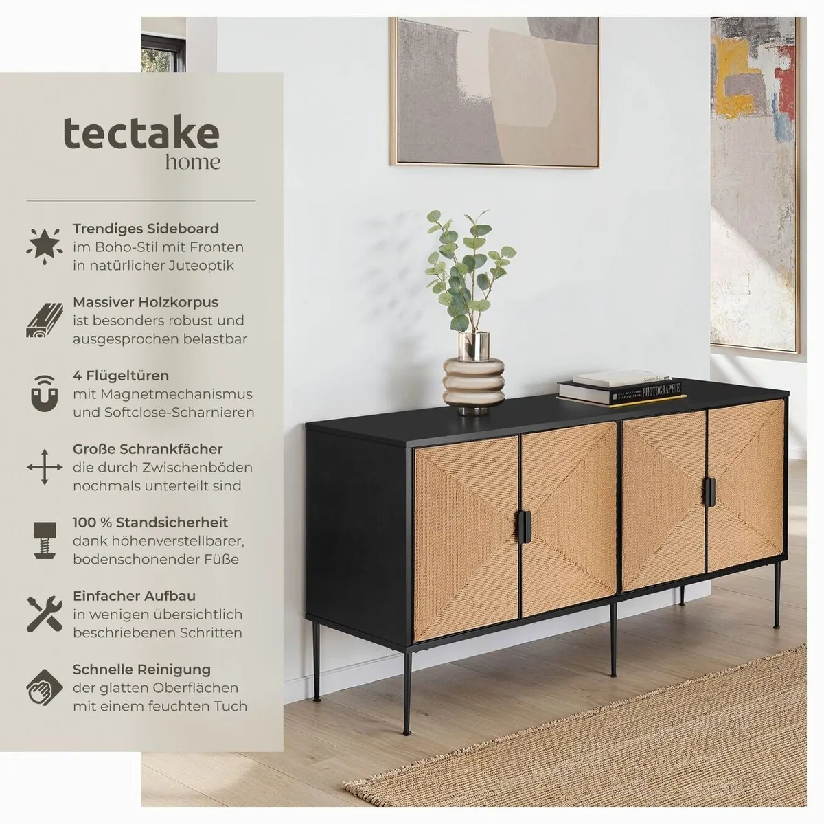 tectake Juna Sideboard, Boho-Stil, 150 x 47 x 77 cm 2