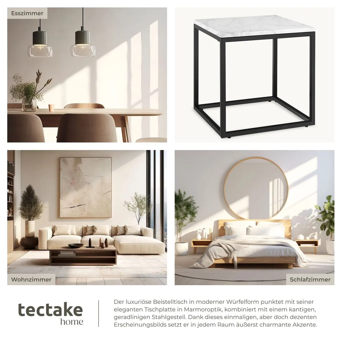 tectake Alysia Beistelltisch, Marmoroptik, 45 x 45 x 47,5 cm, 12 kg belastbar 5