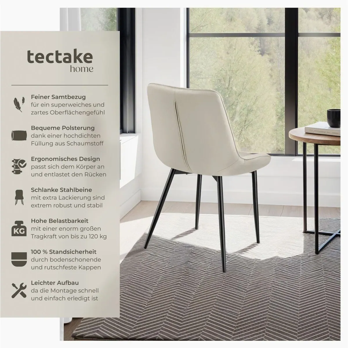 tectake Monroe Esszimmerstuhl, ergonomische Sitzschale, gepolstert — 48 x 59 x 82,5 cm 2