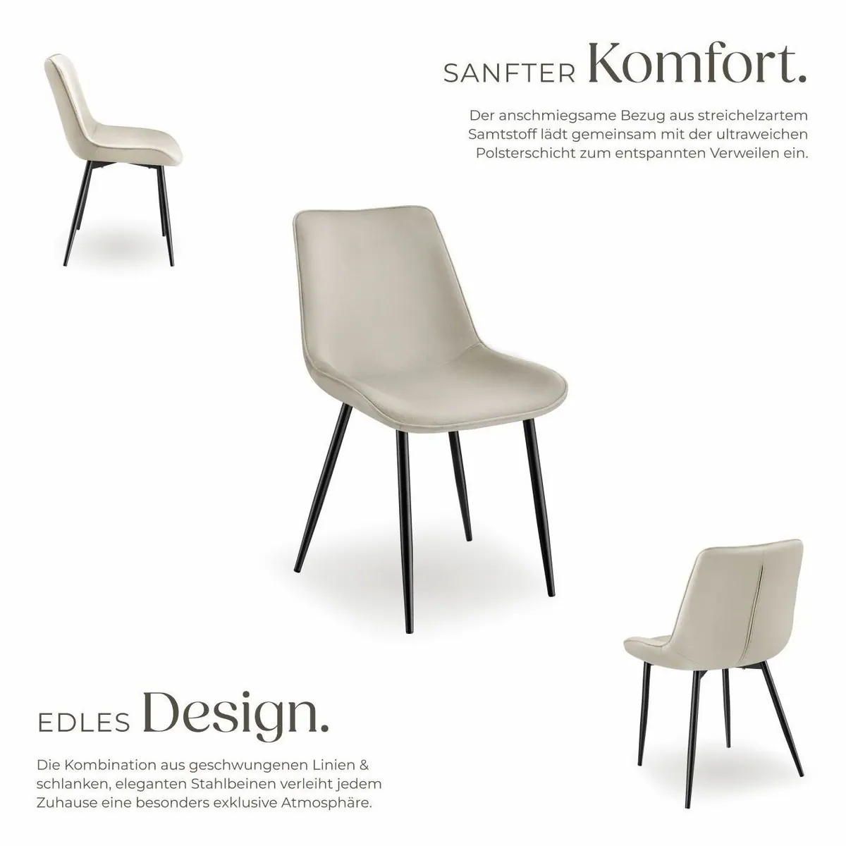 tectake Monroe Esszimmerstuhl, ergonomische Sitzschale, gepolstert — 48 x 59 x 82,5 cm 3