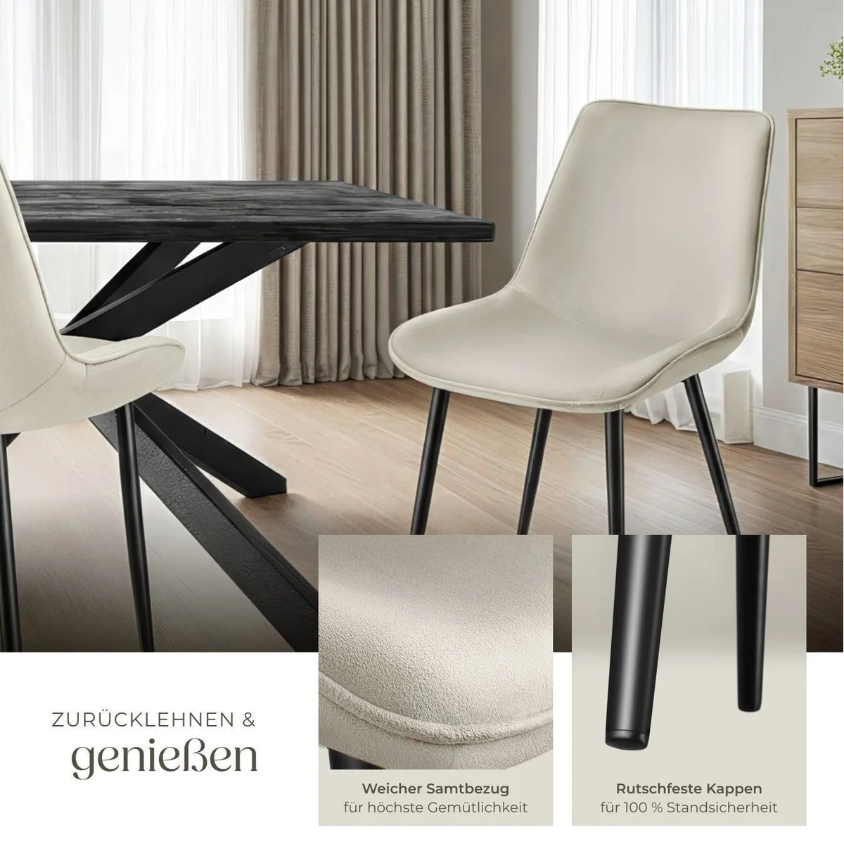 tectake Monroe Esszimmerstuhl, ergonomische Sitzschale, gepolstert — 48 x 59 x 82,5 cm 4
