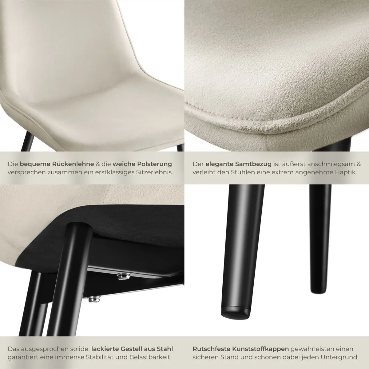 tectake Monroe Esszimmerstuhl, ergonomische Sitzschale, gepolstert — 48 x 59 x 82,5 cm 5
