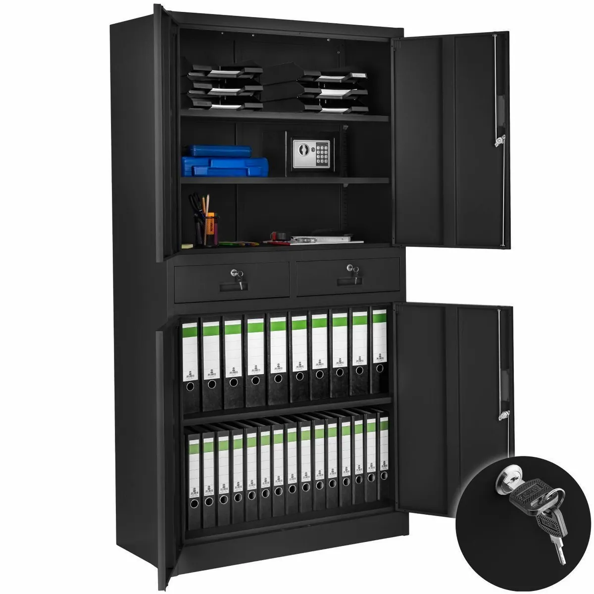 tectake Aktenschrank Cosmo, 2 Abteile, 2 Schubladen, abschließbar