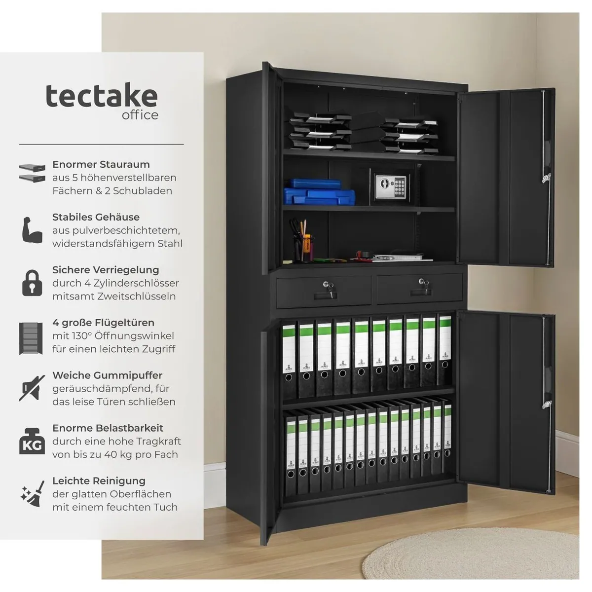 tectake Aktenschrank Cosmo, 2 Abteile, 2 Schubladen, abschließbar 2
