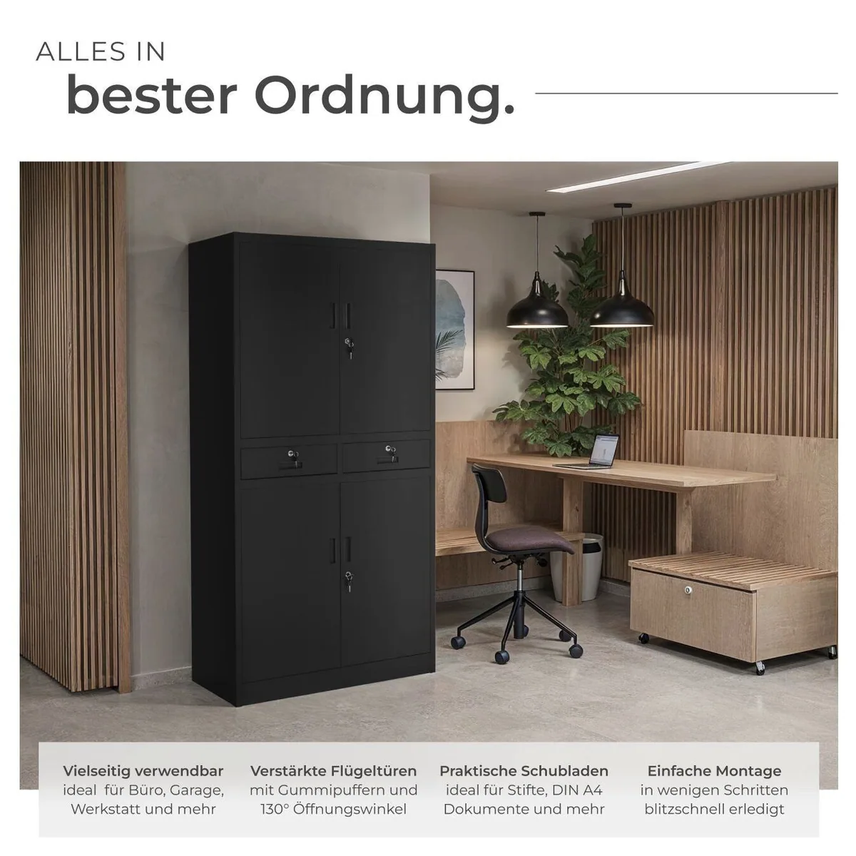 tectake Aktenschrank Cosmo, 2 Abteile, 2 Schubladen, abschließbar 3
