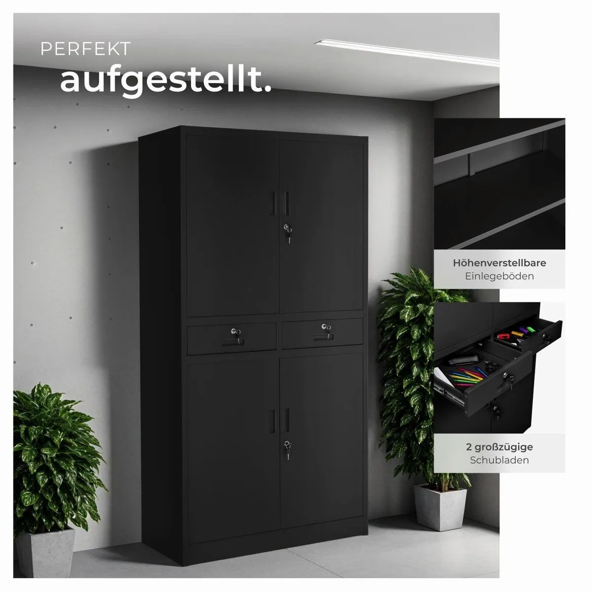 tectake Aktenschrank Cosmo, 2 Abteile, 2 Schubladen, abschließbar 4