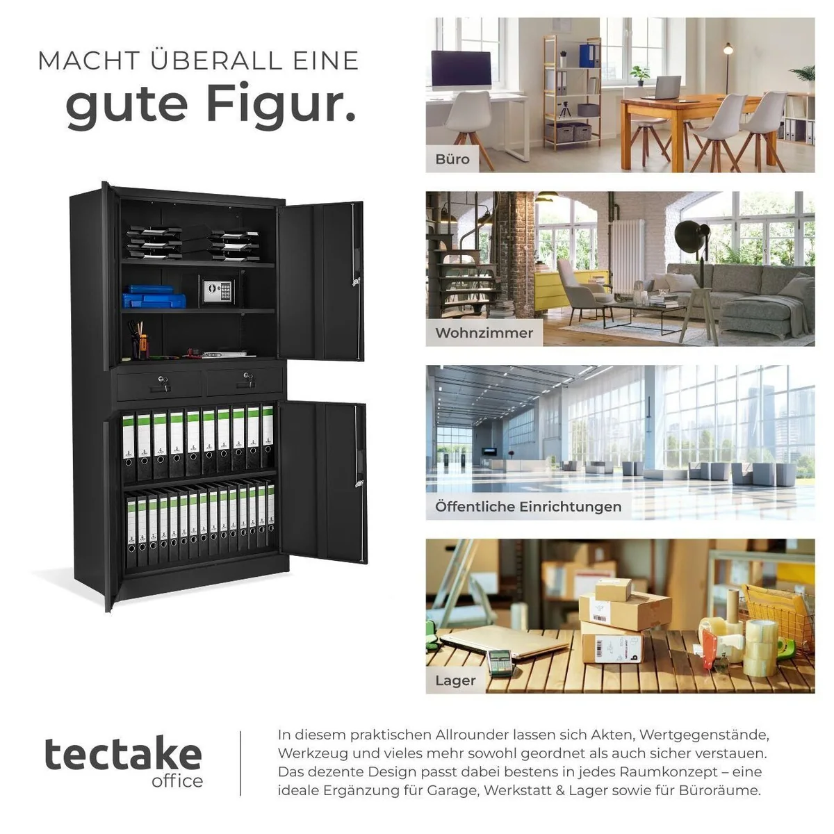 tectake Aktenschrank Cosmo, 2 Abteile, 2 Schubladen, abschließbar 5