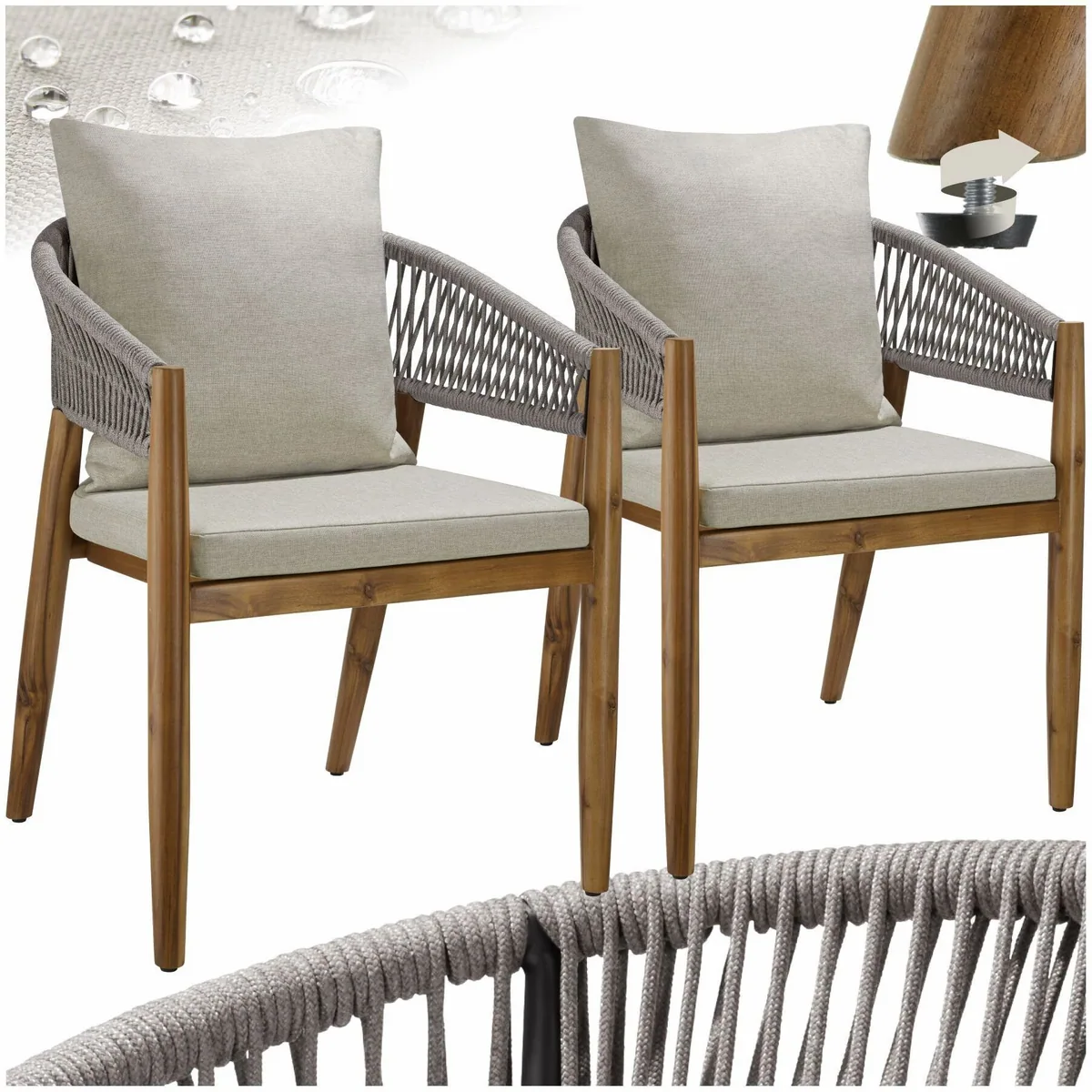 tectake Manacor Gartenstuhl, Akazienholz, Rope-Design, wetterfest