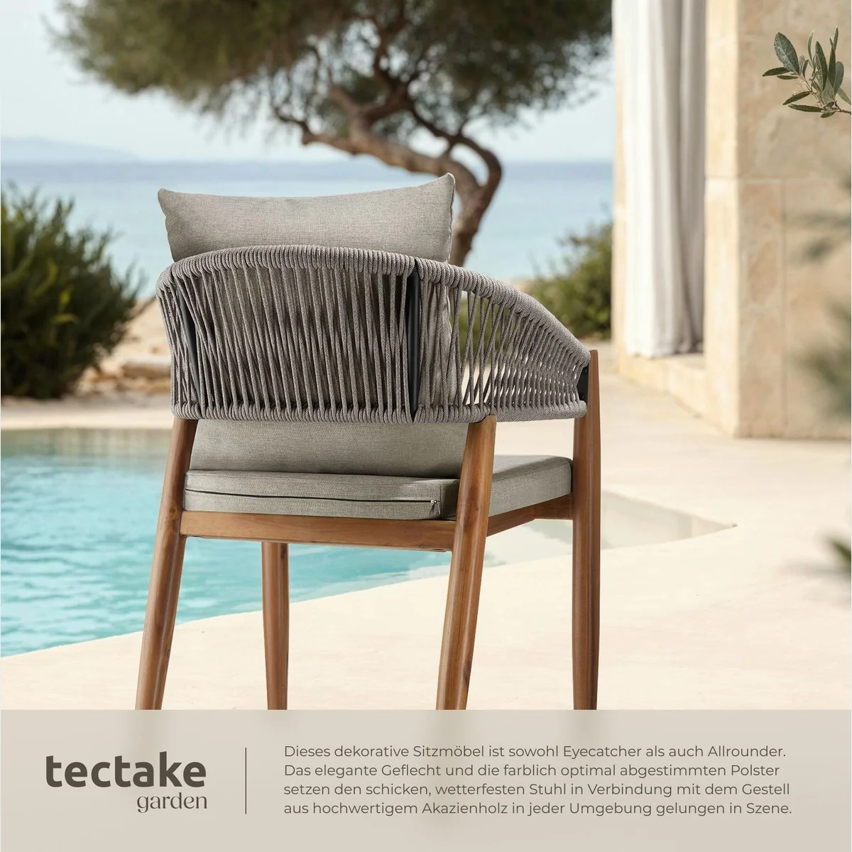 tectake Manacor Gartenstuhl, Akazienholz, Rope-Design, wetterfest 4