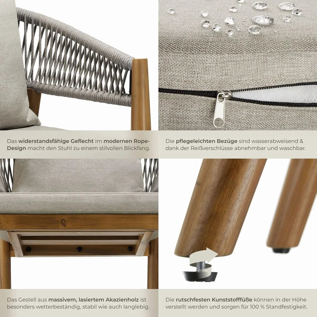 tectake Manacor Gartenstuhl, Akazienholz, Rope-Design, wetterfest 5