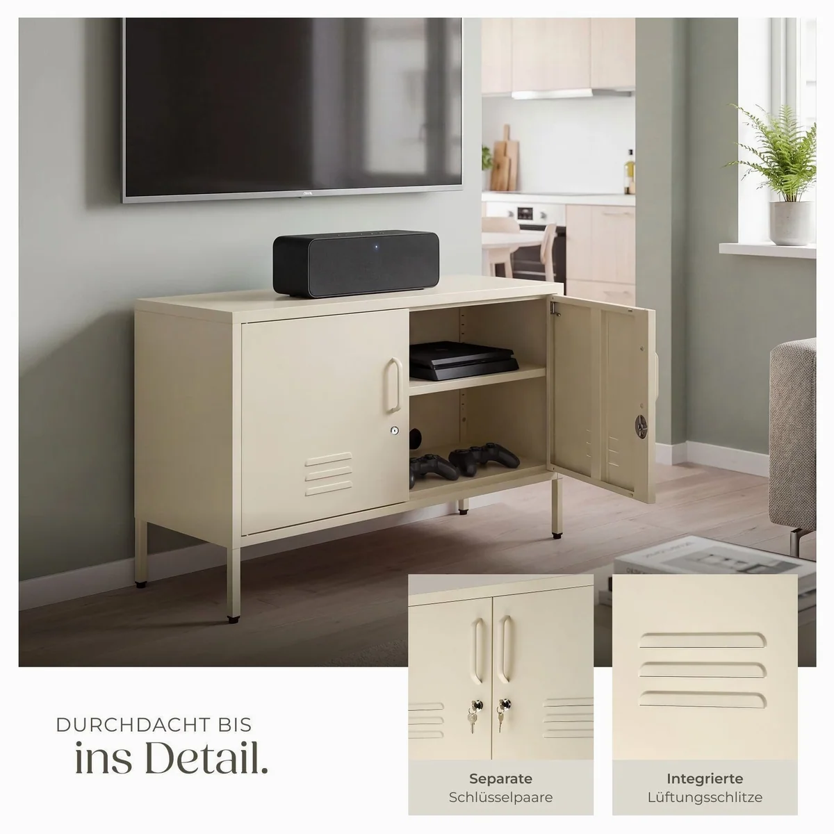 tectake Sideboard Baker, Kippschutz, verstellbare Füße — 100 x 42,5 x 65 cm 4