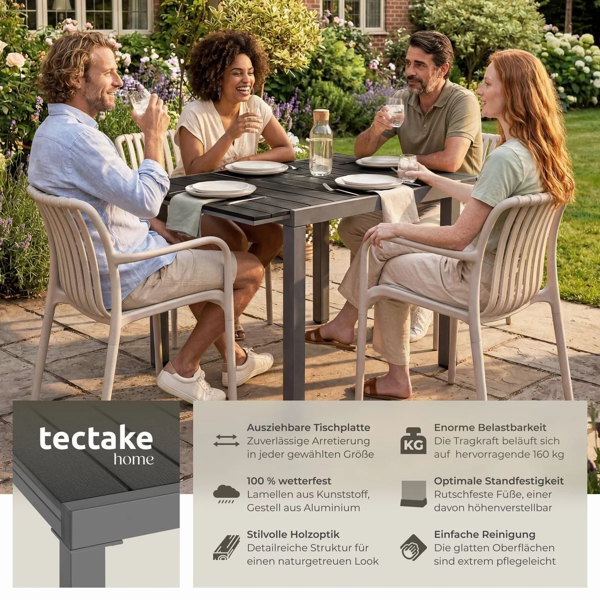 tectake Inca Gartentisch, wetterfest, höhenverstellbar, für 4-6 Personen 2