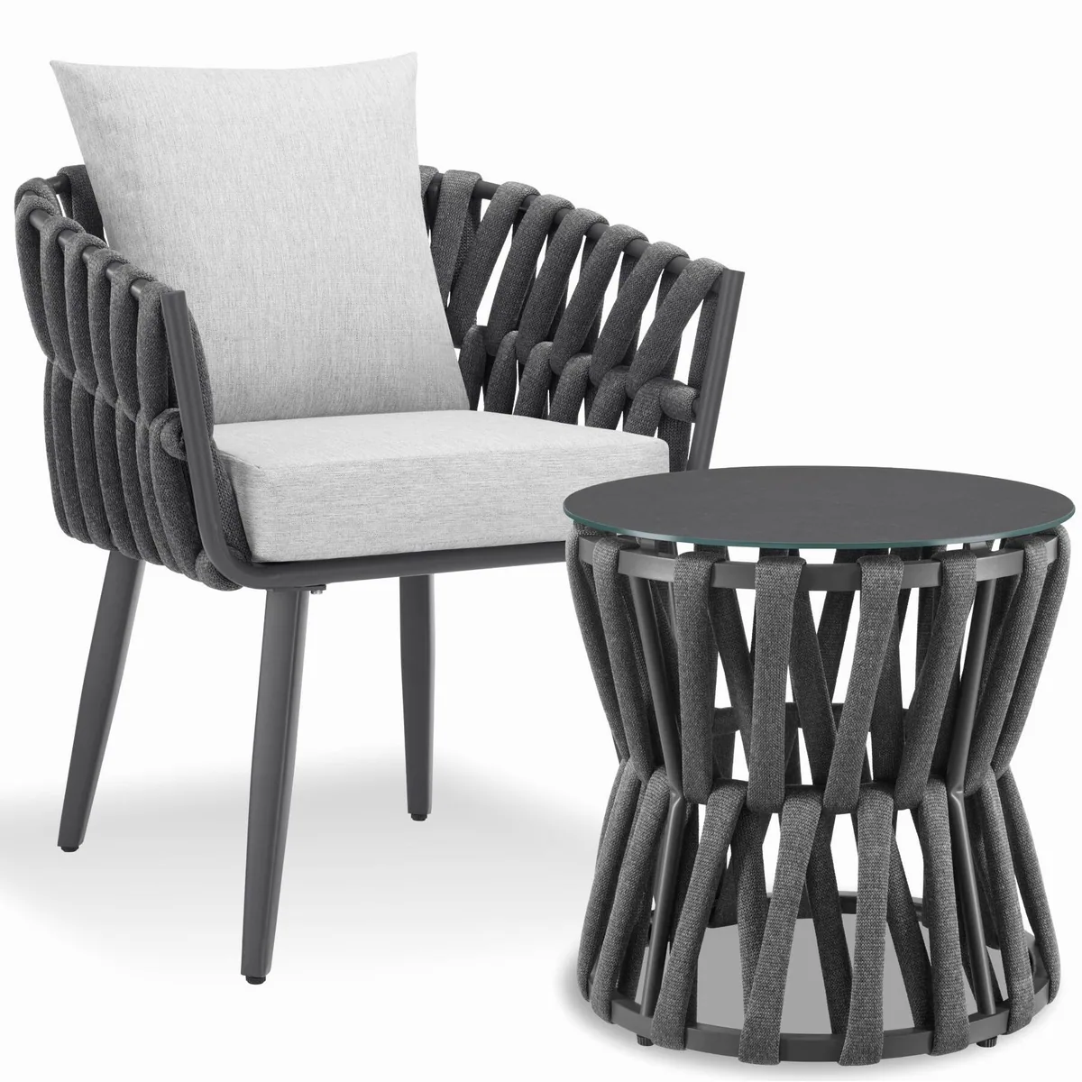 tectake Gartenlounge-Set Lugano, wetterfest, Aluminium, Rope-Design