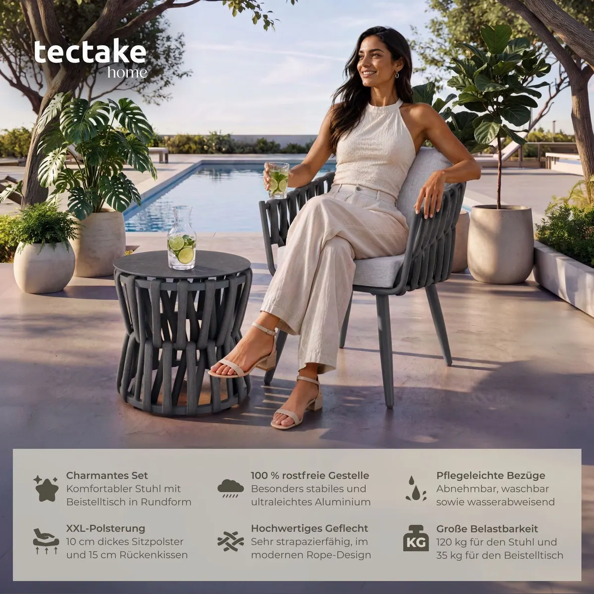 tectake Gartenlounge-Set Lugano, wetterfest, Aluminium, Rope-Design 2