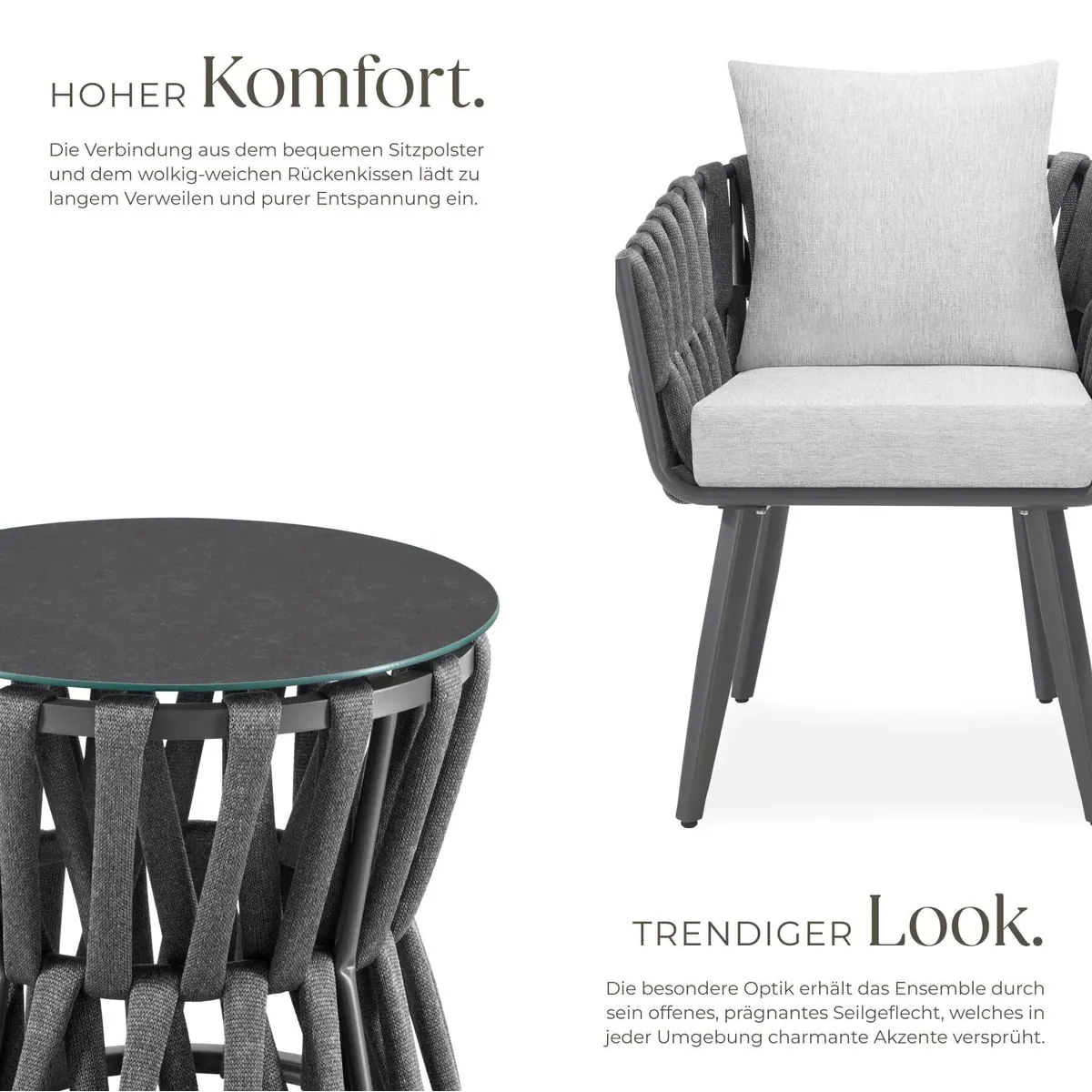 tectake Gartenlounge-Set Lugano, wetterfest, Aluminium, Rope-Design 3