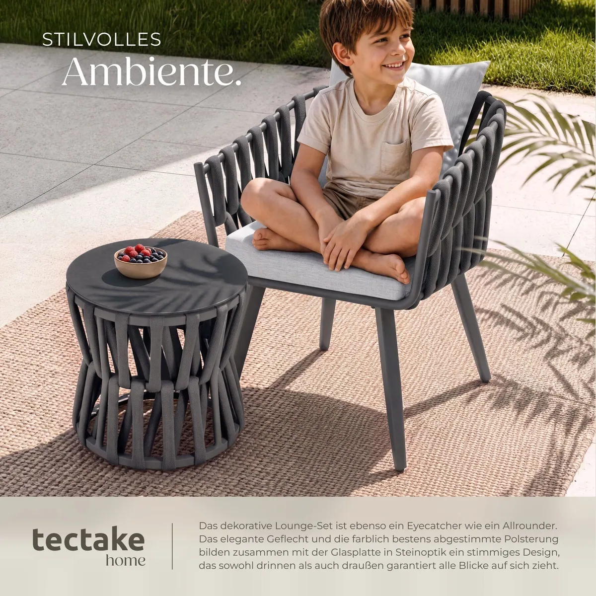 tectake Gartenlounge-Set Lugano, wetterfest, Aluminium, Rope-Design 4