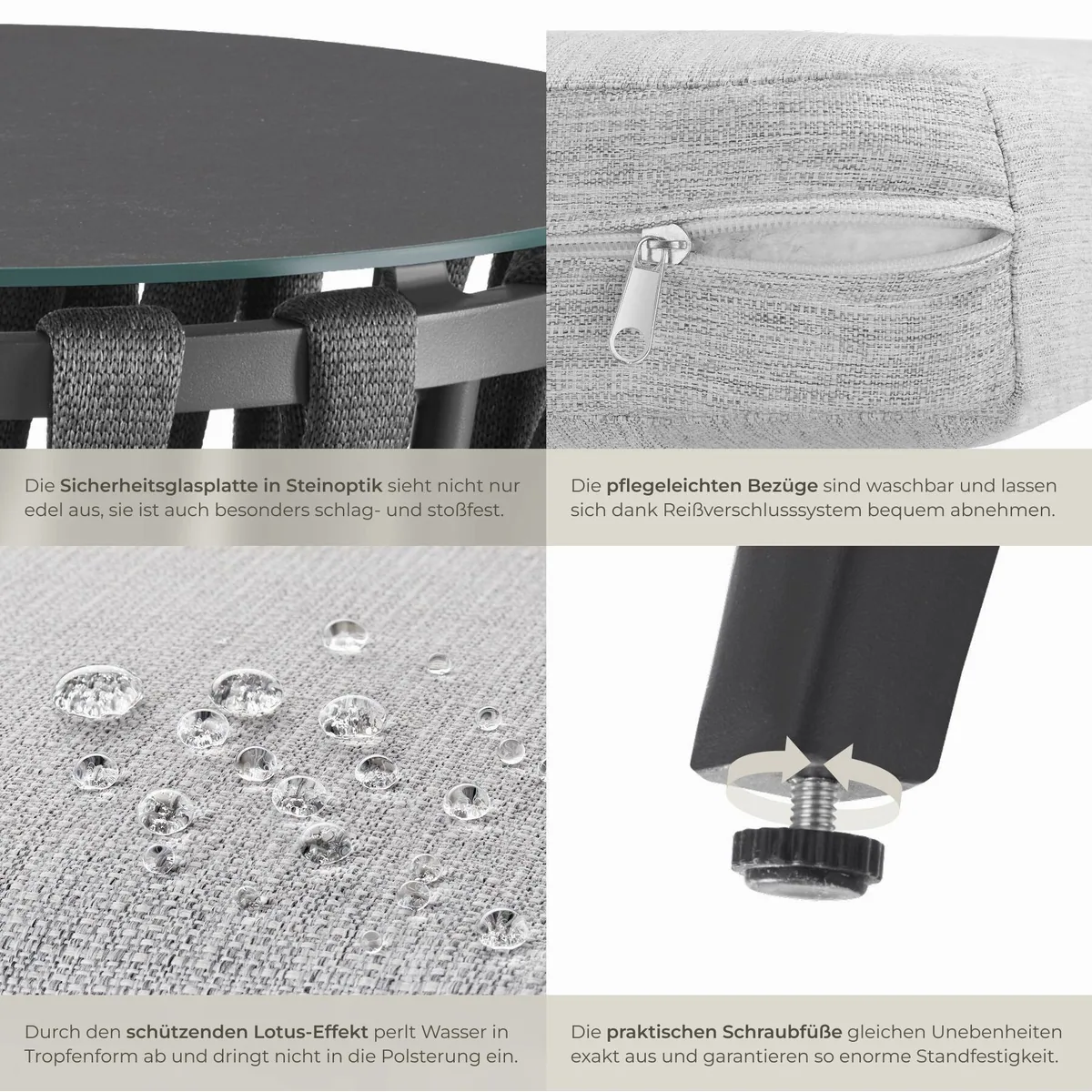 tectake Gartenlounge-Set Lugano, wetterfest, Aluminium, Rope-Design 5