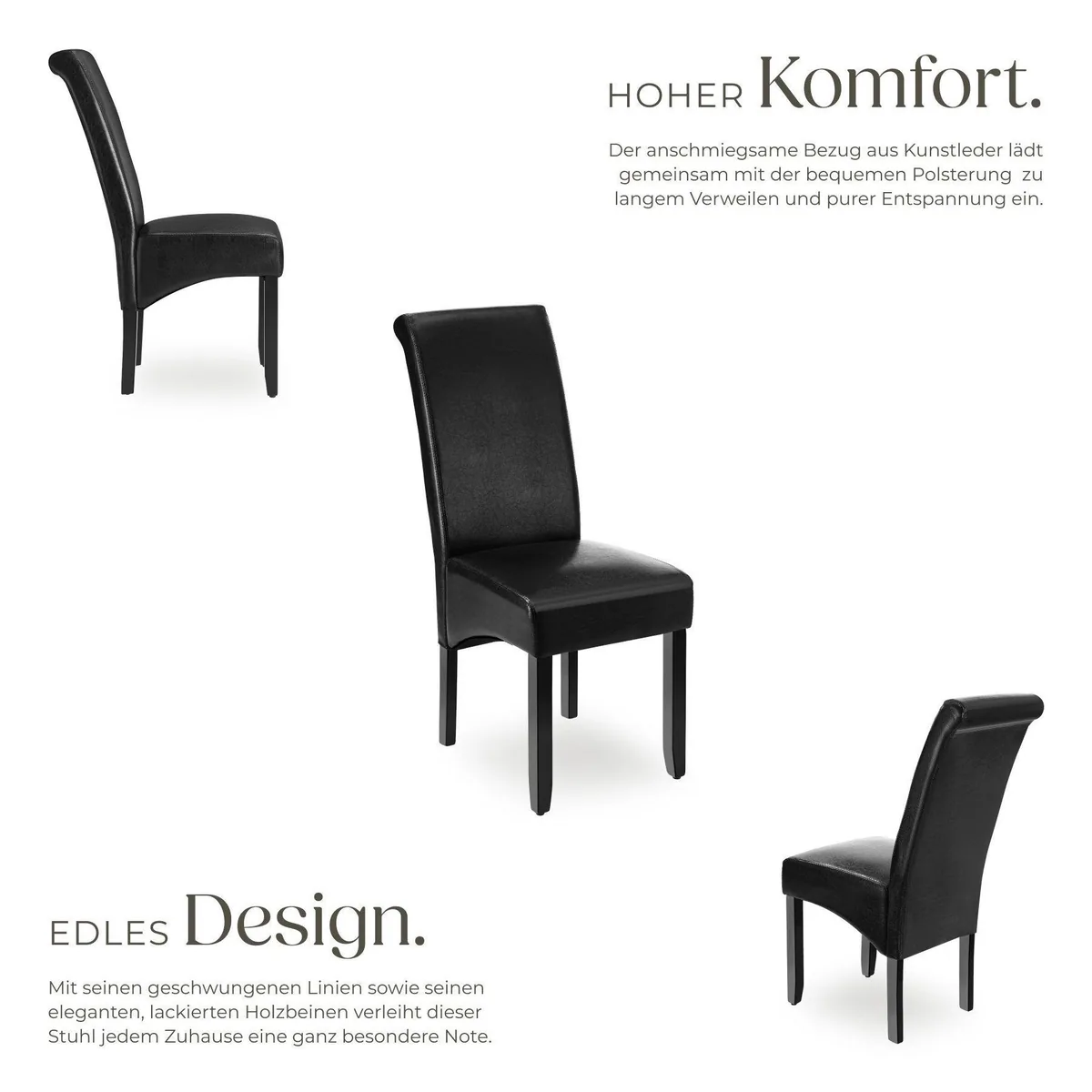 tectake Esszimmerstuhl, gepolstert mit Kunstleder, ergonomisch — 2er Set 3