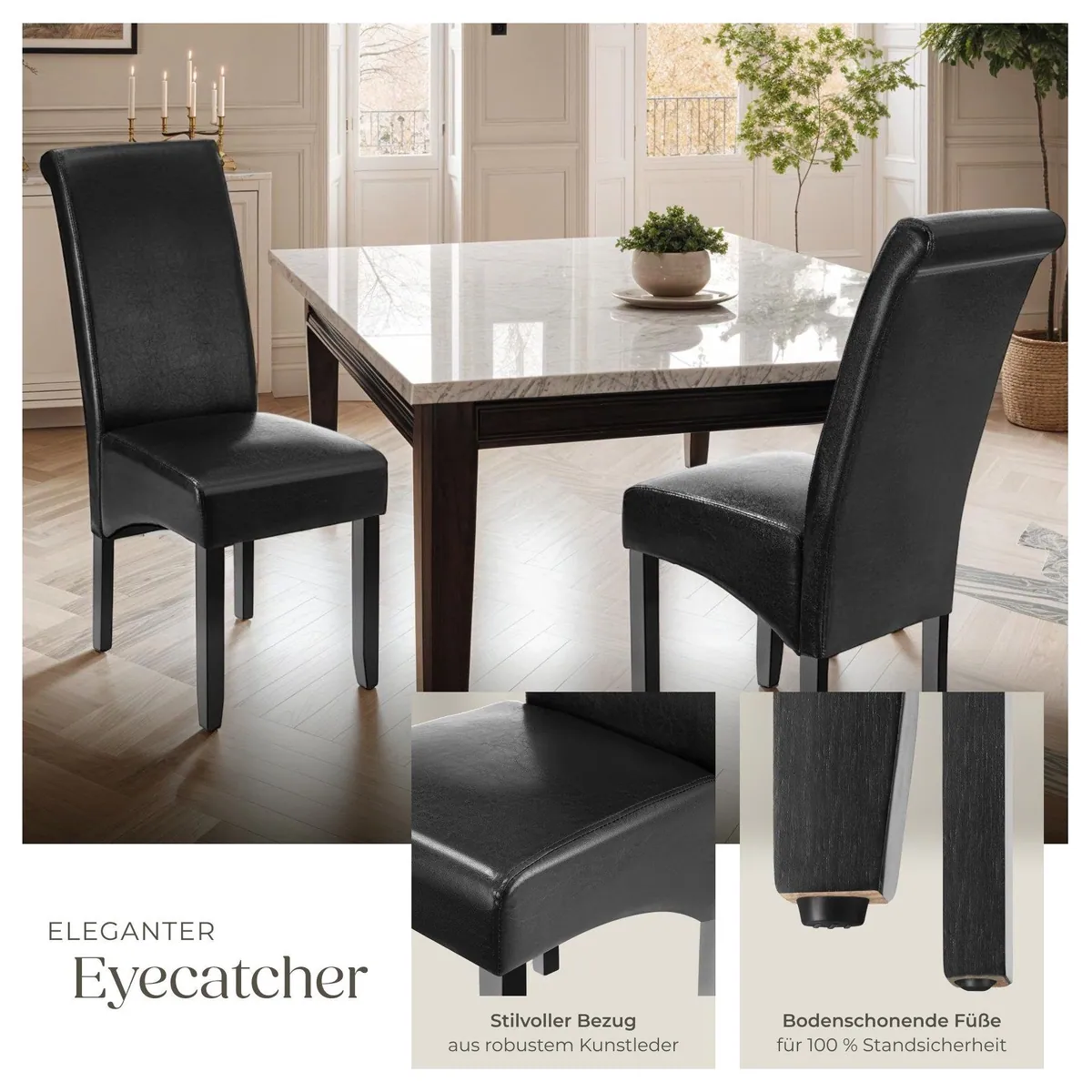 tectake Esszimmerstuhl, gepolstert mit Kunstleder, ergonomisch — 2er Set 4