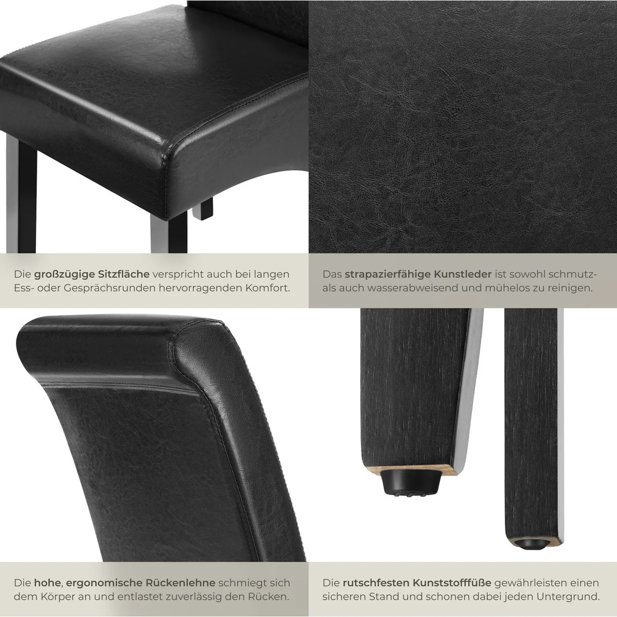 tectake Esszimmerstuhl, gepolstert mit Kunstleder, ergonomisch — 2er Set 5