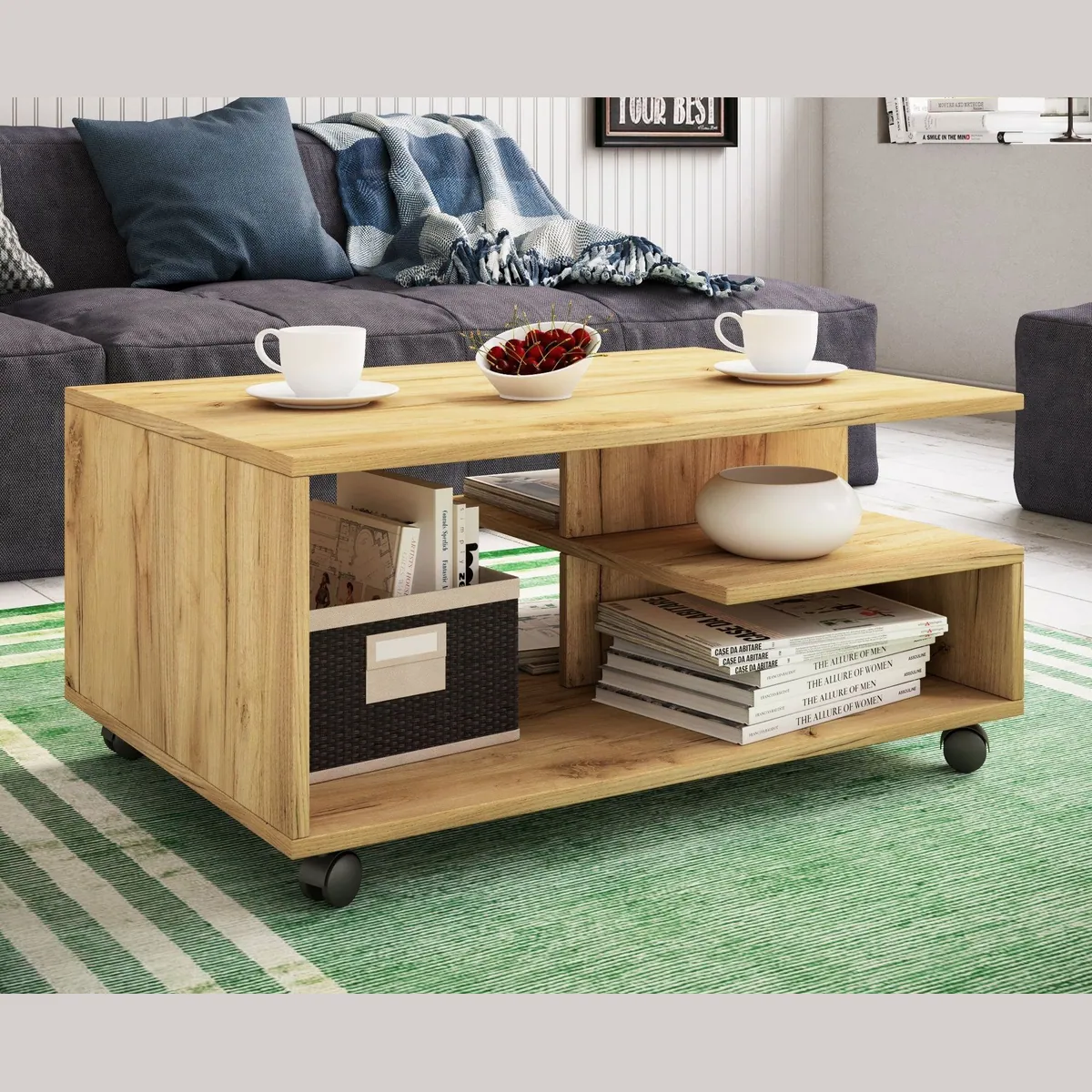 VCM Stango Couchtisch, Holzstruktur-Nachbildung, 5 offene Fächer, stabile Verarbeitung 3