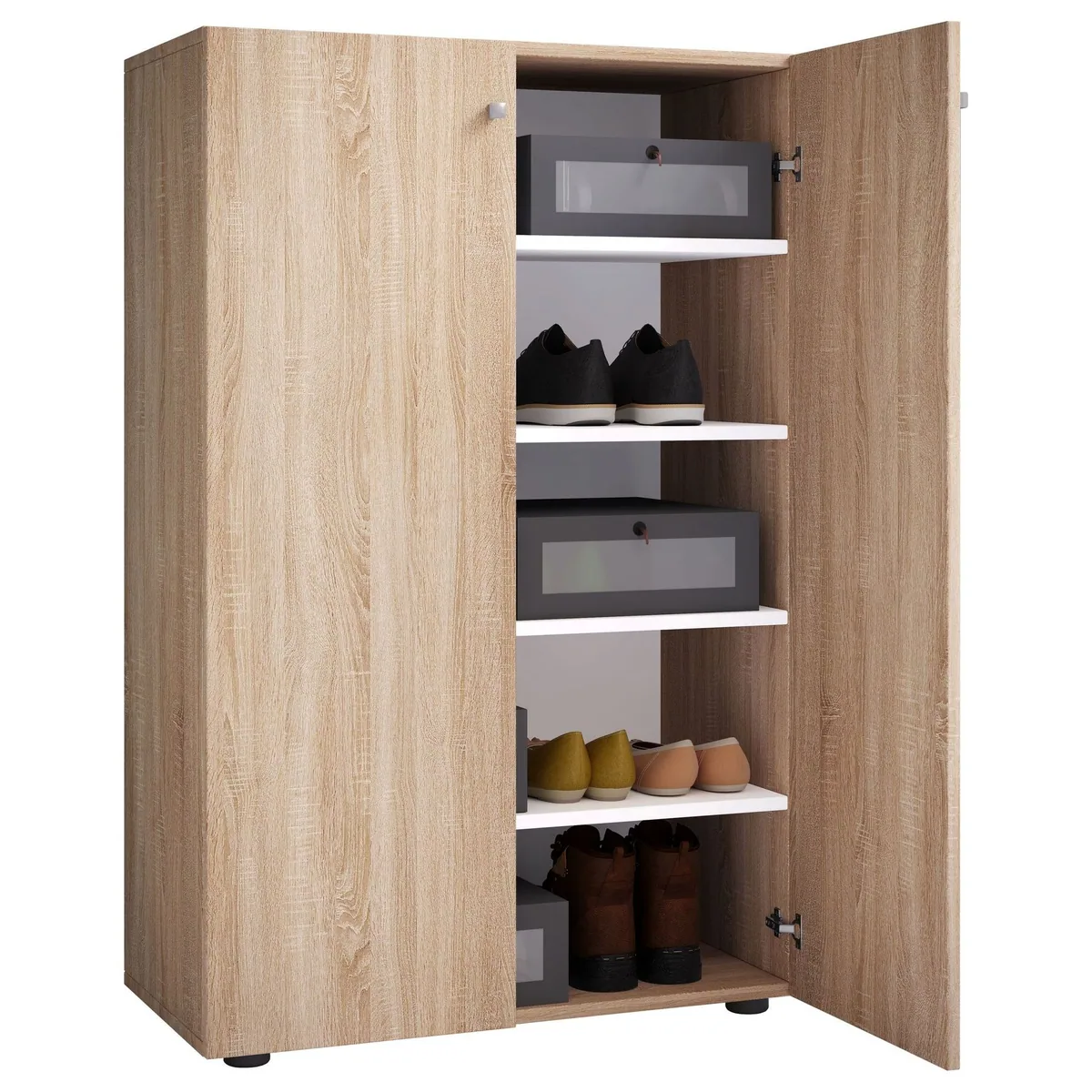 VCM Schuhschrank Lona, fünf Fächer, stabile Metallbeschläge — H. 110 x B. 70 x T. 39 cm
