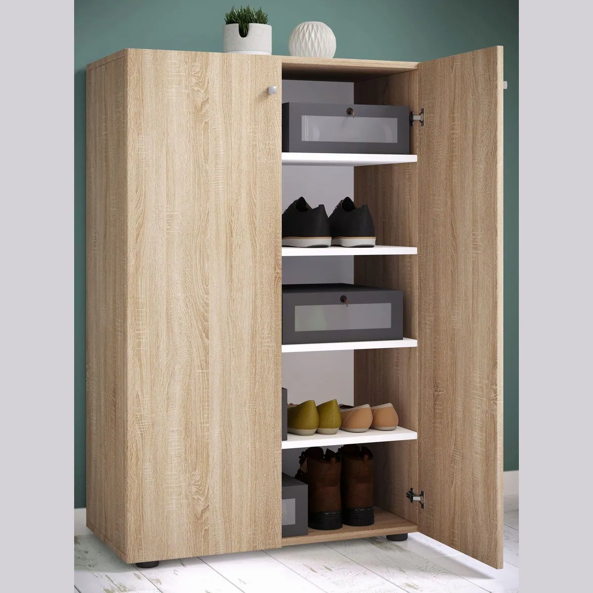 VCM Schuhschrank Lona, fünf Fächer, stabile Metallbeschläge — H. 110 x B. 70 x T. 39 cm 3