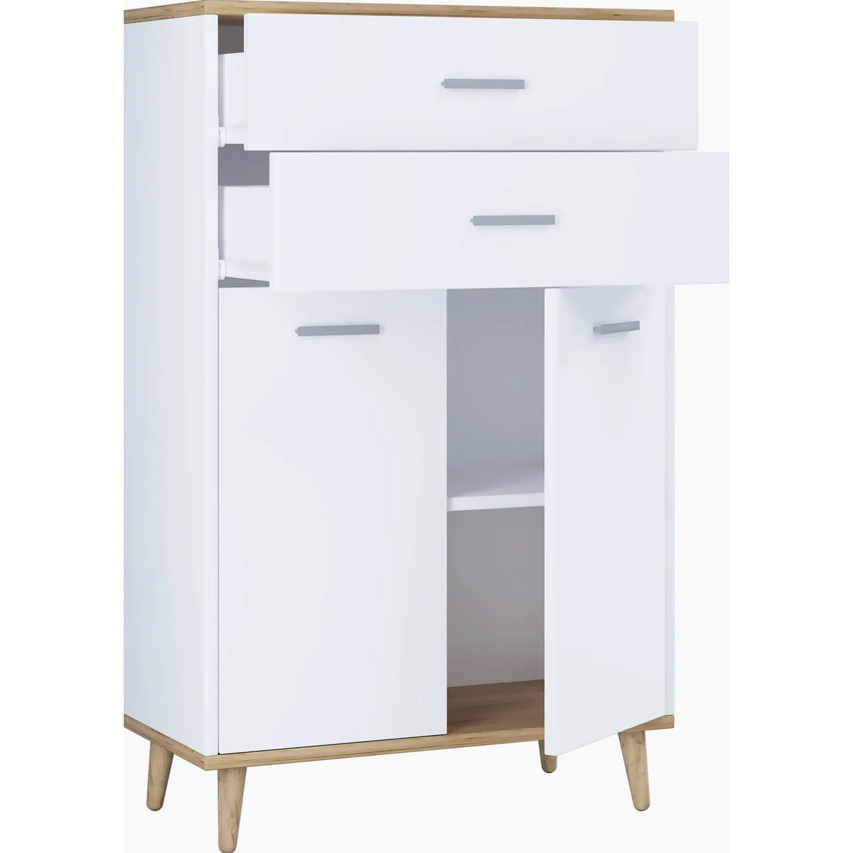 VCM Kommode Lindas, H. 97 x B. 60 x T. 28 cm, 2 Drehtüren, 2 Schubladen 2