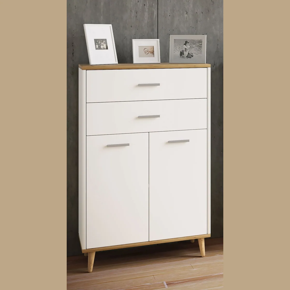 VCM Kommode Lindas, H. 97 x B. 60 x T. 28 cm, 2 Drehtüren, 2 Schubladen 3