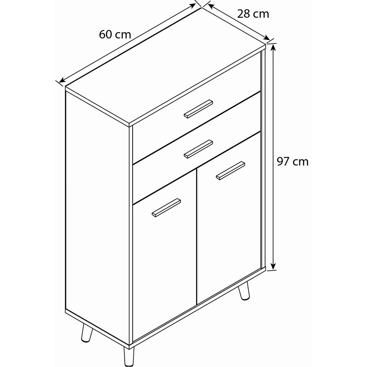 VCM Kommode Lindas, H. 97 x B. 60 x T. 28 cm, 2 Drehtüren, 2 Schubladen 4
